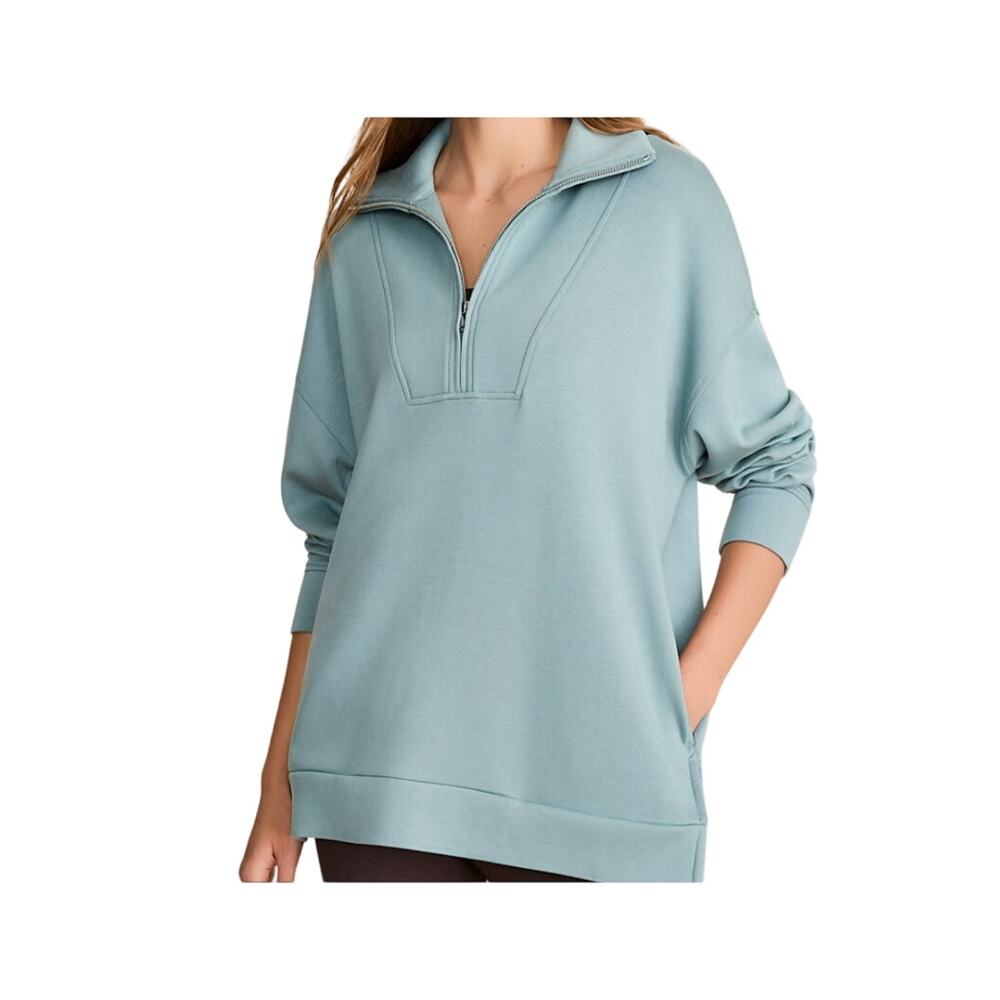 Lou & Grey Womens Scubsoft Half Zip Green Teal  Slant Side Pockets Tunic Size M
